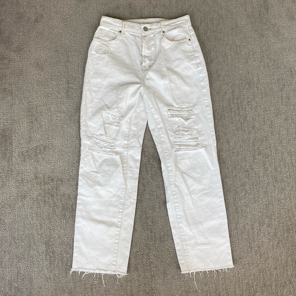 PacSun White Distressed Denim High Rise Straight Jeans